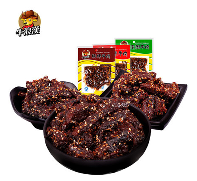 重慶特產(chǎn) 牛浪漢牛肉干 麻辣、燒烤、泡椒 60gx9袋 四川零食小吃
